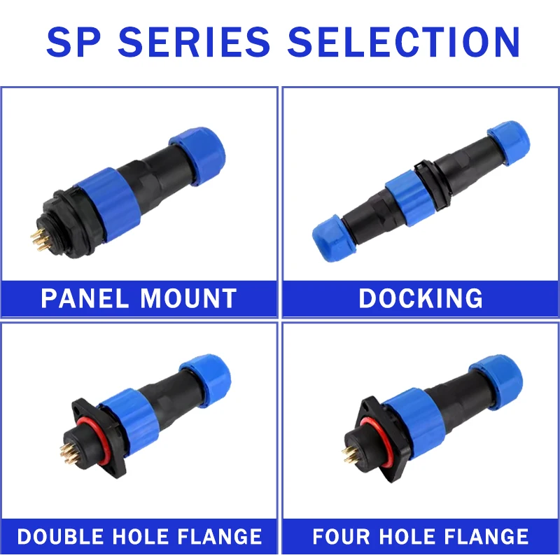 SP13 SP17 SP21 2/3/4/5/7/9PIN Panel Mount Aviation Waterproof Connectors Plug Socket IP68 Electrical Cable Wire Flange/Docking