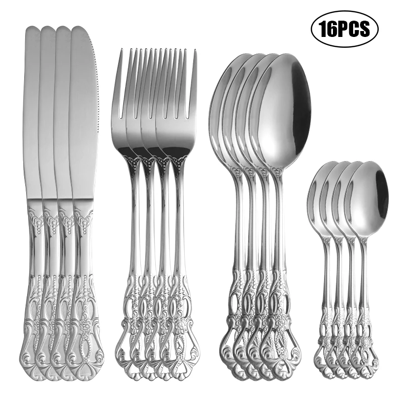 4/6/16/24pcs Stainless steel silver knife, fork and spoon tableware set Royal high-end tableware Suitable for family hotel party