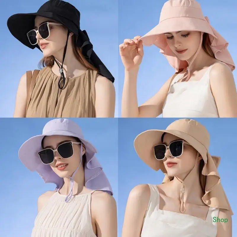 

Dropship Teens Neck Protect Bucket Hat Quick Drying Outdoor Summer Spring Foldable Fisherman Hat with Ponytail Hole for Woman