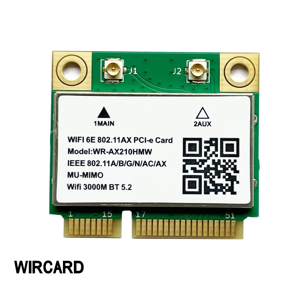 미니 PCI-E WiFi 카드 AX210 Wlan 네트워크 카드 (Win10 용) WIFI6E 5374Mbps AX210HMW PCI-E Bluetooth 5.2 802.11AX 2.4G/5G/