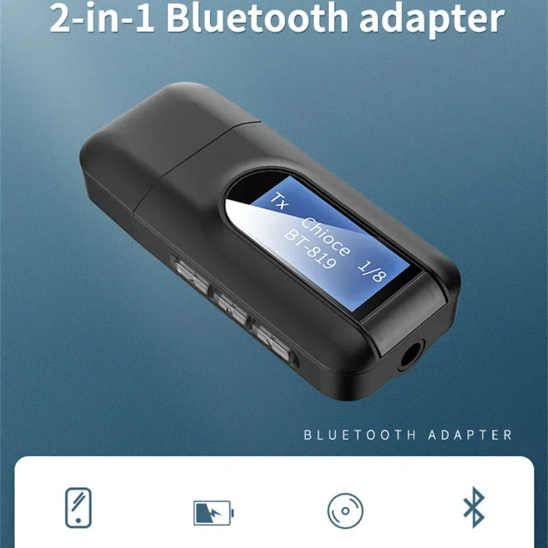 USB 블루투스 5.0 오디오 송신기 수신기 LCD 디스플레이 3.5MM AUX RCA 스테레오 무선 어댑터 동글 PC TV 자동차 헤드폰용