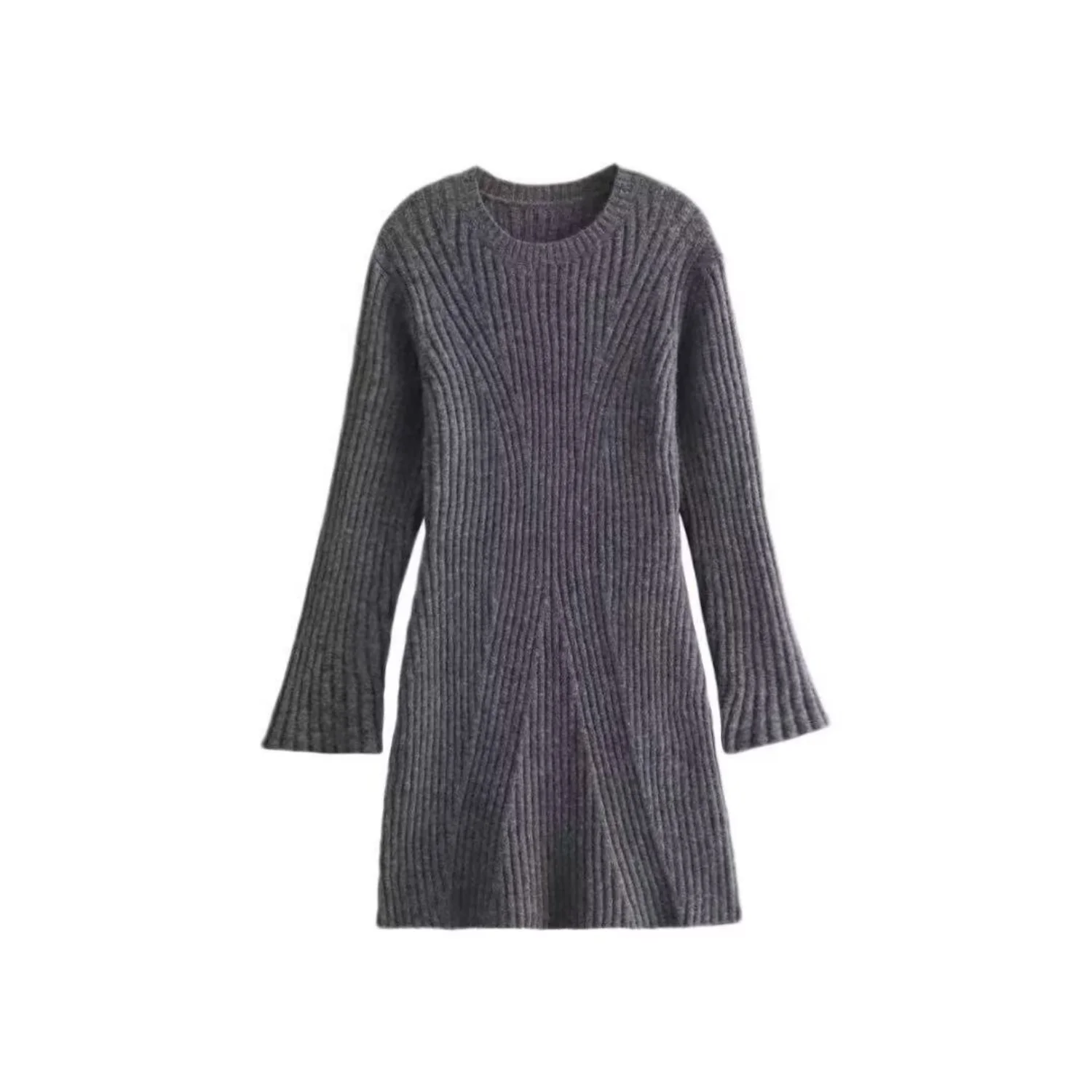 Women's Ribbed Knited Dress Female O-Neck Long Sleeve Dress Autumn Winter New Slim Sweater Dress Lady Temperament Mini Dress