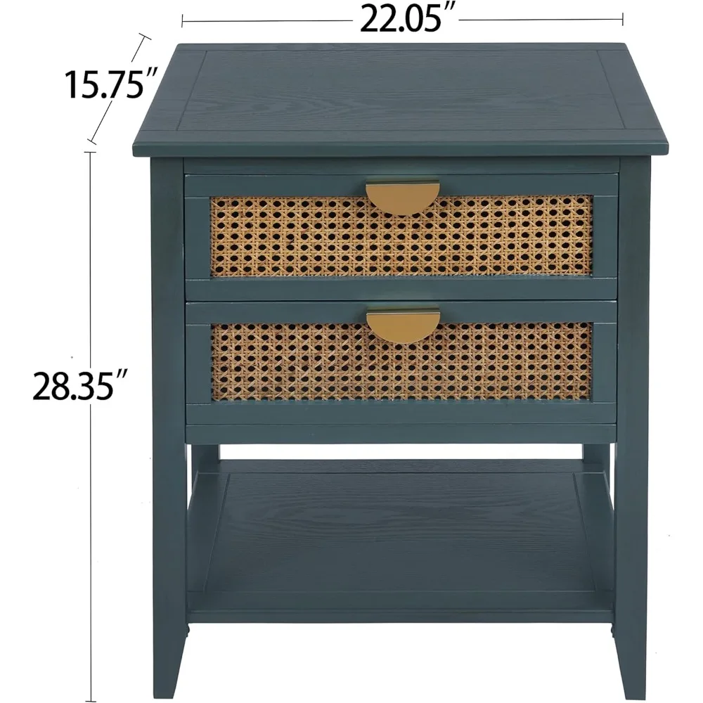 Natural Rattan Nightstand with 2 Drawer, Sideboard Buffet,Sideboard End Table Snack Table Small Coffee Table, Sofa Side Buffet 6
