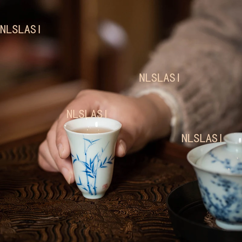 1pcs 50ml Ceramic Fragrance Cup Home Hand-painted Tea Cup Personal Tea Set Chinese Underglaze Colored Cups