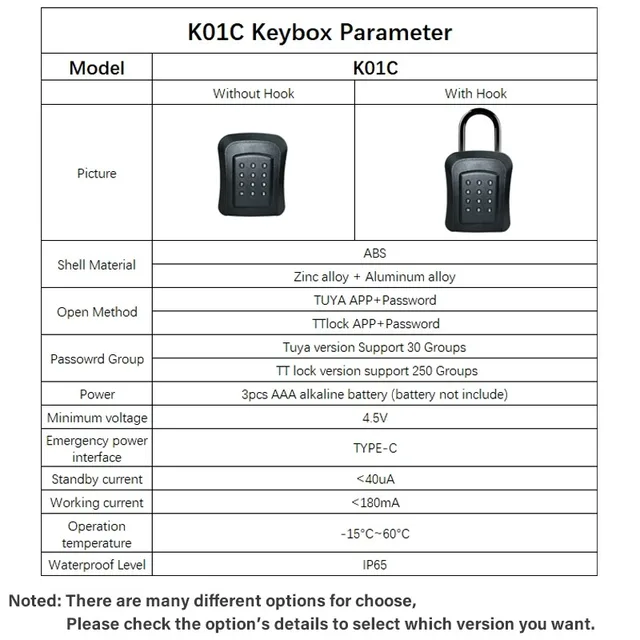 Tuya TTLock APP Key Box Outdoor IP65 Waterproof Smart Password Anti-theft Box Safe Security Intelligent Metal Smart Wall Mount 6