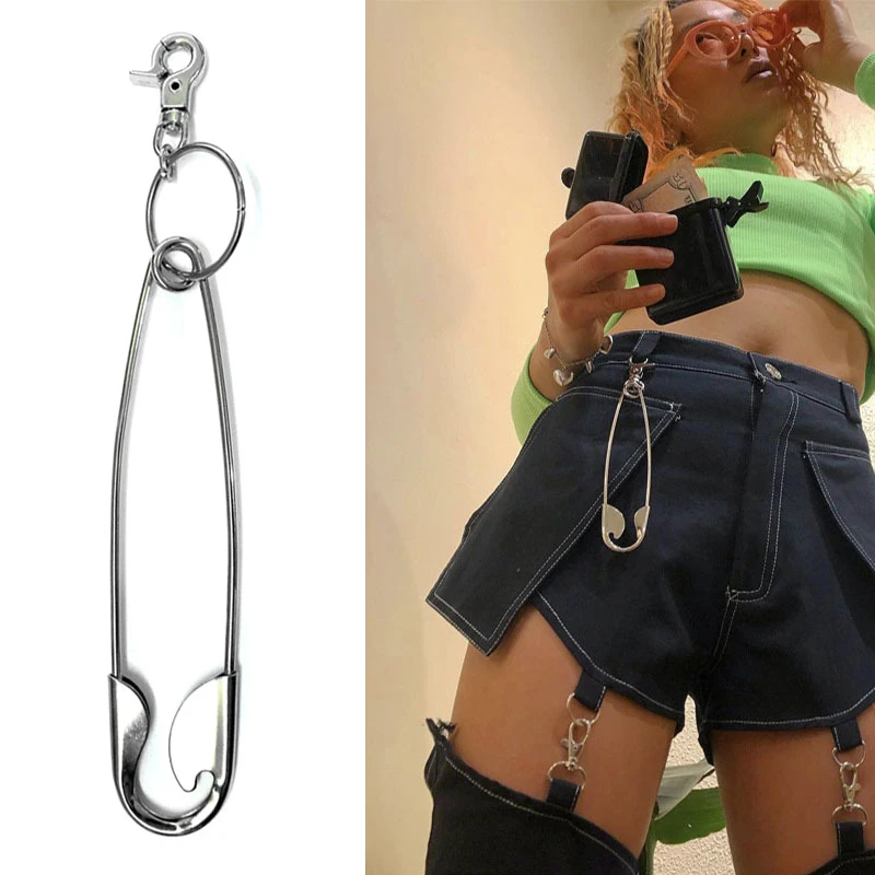1PCS Punk Große Edelstahl Sicherheitsnadel Harajuku Kühlen Hip Hop Schlüssel Kette Metall Anhänger Schlüsselbund Für Frauen Männer Jeans zubehör