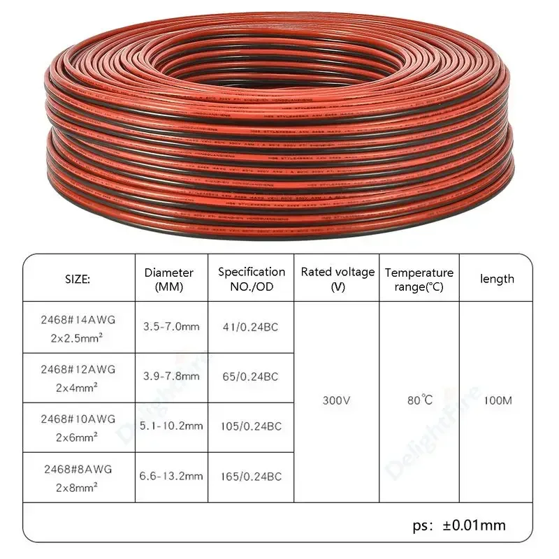 14 12 10AWG PVC Copper Cable Hookup Flexible Red Black 2pin Electrical Wire For Solar Panel Inverter Battery Automotive UL2468