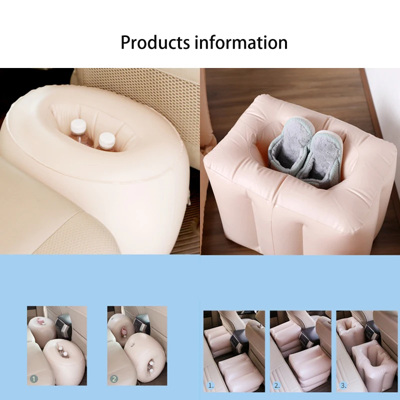 Car Inflatable Bed Rear Seat Gap Pad Foot Stepping Pier Filling Mattress Sleep For Sedan Air Plane High Speed Rest Accessories