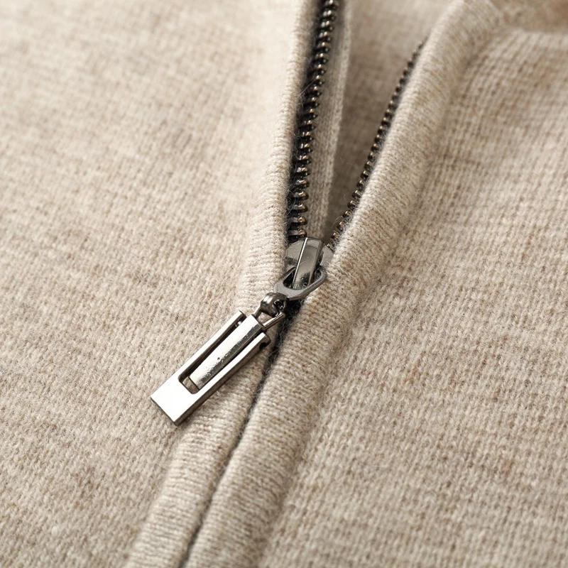 DjzDsm Men's hooded Top With Zipper And Pocket Comfortable Knit Sweater 100% Merino Wool Sweater Wool Sweater Autumn and Winter 4