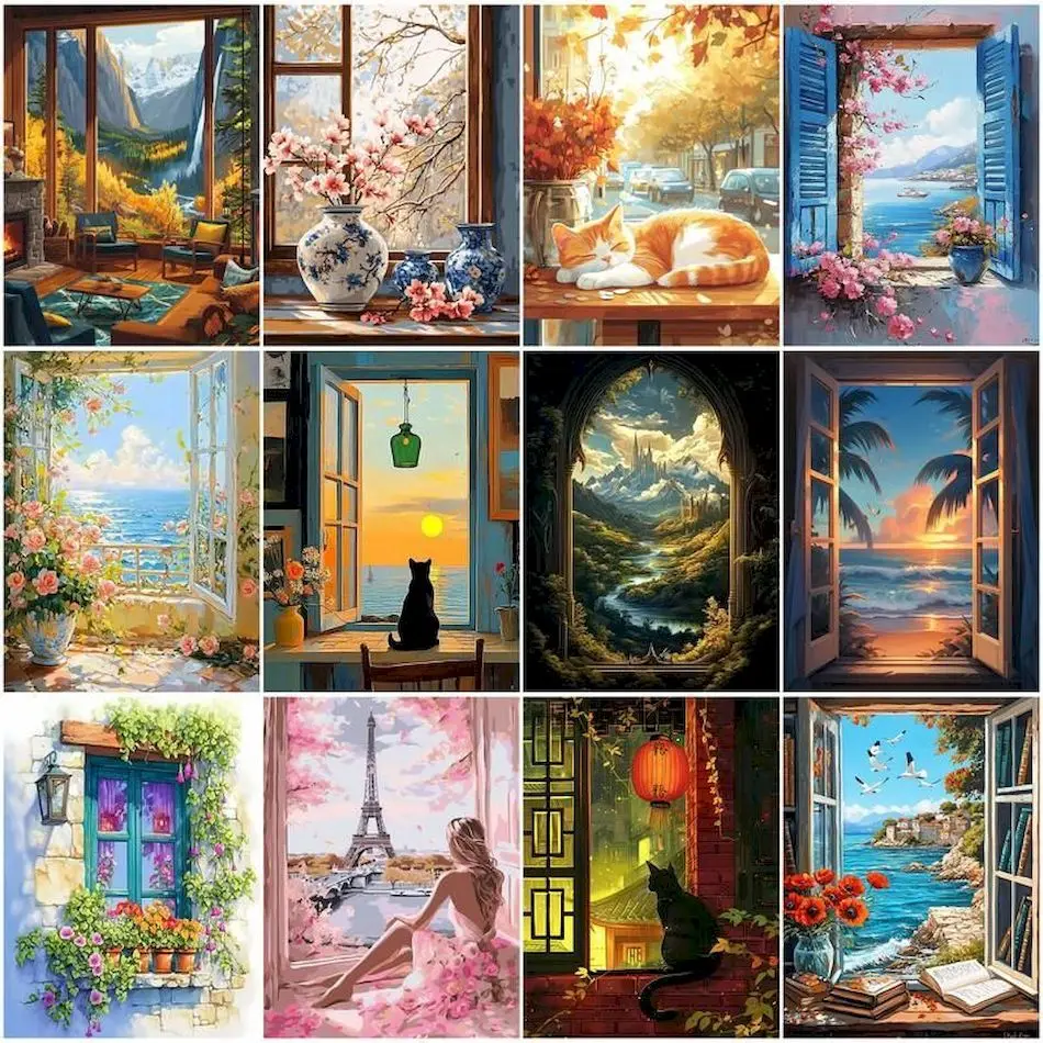 RUOPOTY Oil Painting By Numbers Window sill scenery Artwork Coloring For Adults Art Supplies Personalized Gift Handmade Digital