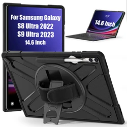 Durable Shockproof Tablet Case with Rotating Hand Ring Stand for S9 Ultra 14.6 X910 (Black)