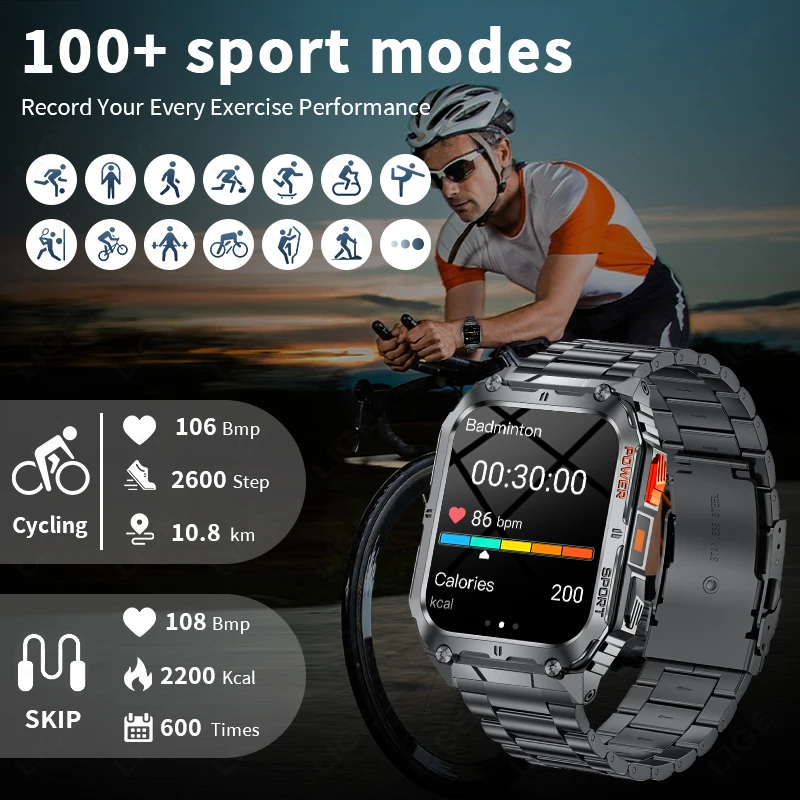 LIGE Call Smartwatch 2026 Men's IP68 Waterproof Smart Watch Men 1.91 Inch Fitness Tracker Sport Wrist Smartwatch For Android IOS