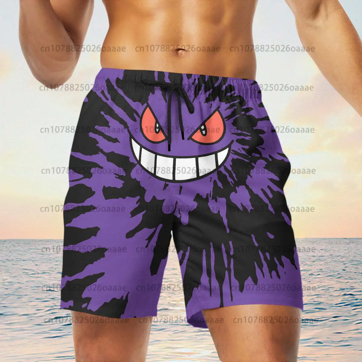 

Pokemon 3D Printing Men's Kids Beach Shorts Anime PKM Tie Dye Gengar Face Custom Beach Casual Loose Breathable Short