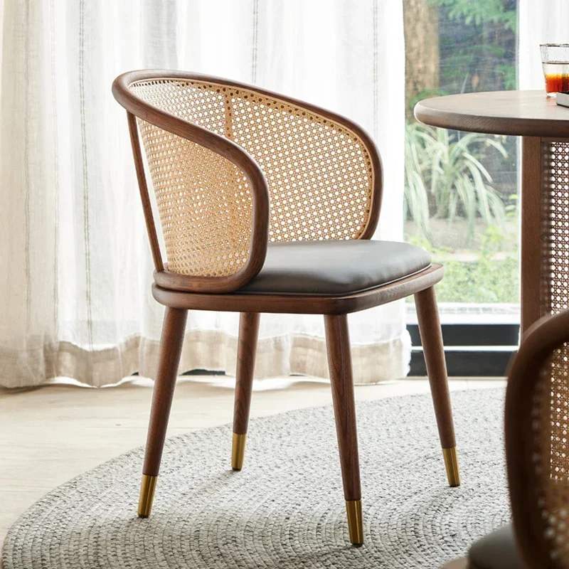

Light luxury dining chairs, rattan weaving, Nordic backrests, reclining chairs, B&Bs, solid wood, household upholstery, second-h