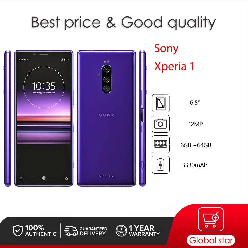 Оригинальный разблокированный мобильный телефон Sony Xperia 1 4G J8110 J9110 S0-802 восемь ядер 6,5 дюйма 128 ГБ 6 ГБ Snapdragon 12 МП смартфон со сканером отпечатка пальца