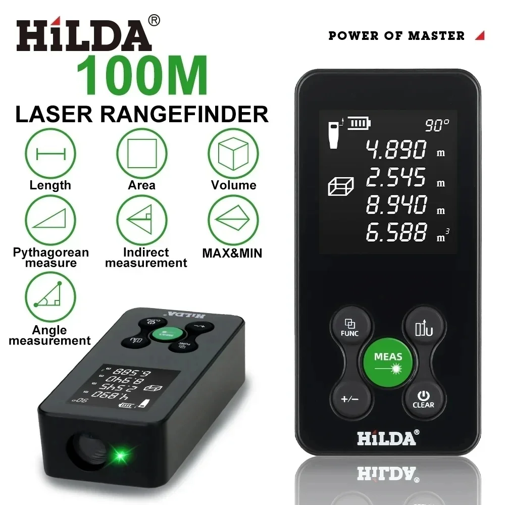 Laser Rangefinder HILDA 50/100/120M Red/Green Light Digital Tape Rechargeable and Measurable Angle Measure