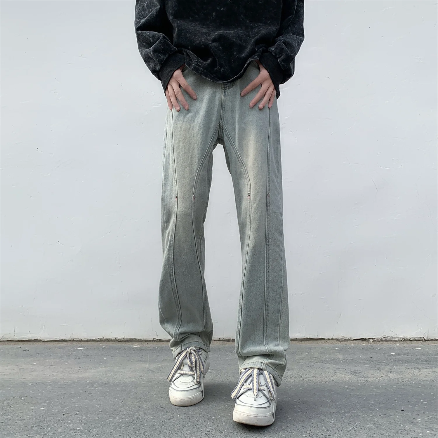 

Spring 2023 New Korean Style Loose Solid Jeans Mens All-match Straight Slim Fit High Street Denim Pants Casual Y2k Men Clothing