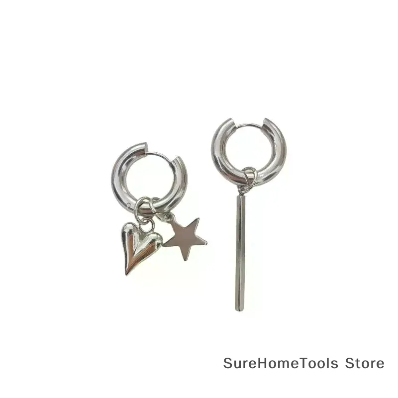 Punk Long Heart Star Pendant Earrings Women Simple Fashion Geometric Circular Ear Buckle New Trendy Statement Jewelry Gift