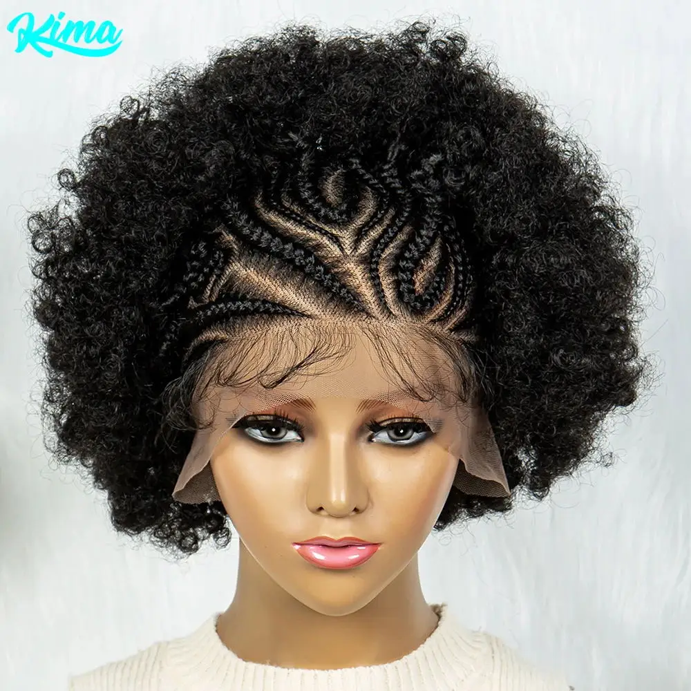 

13x6 Lace Front Braided Wigs Africa Wig Synthetic Lace Front Wig With Baby Hair For Black Women Wig Kinky Curly Hair Wigs