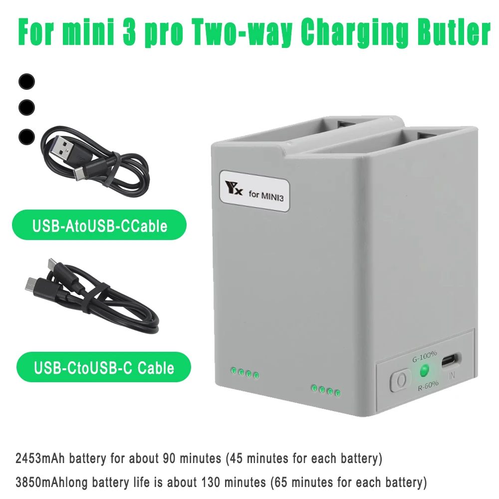Chargeur Batterie Drone DJI Mini 3/3 Pro 2 Places PD 45W USB-C