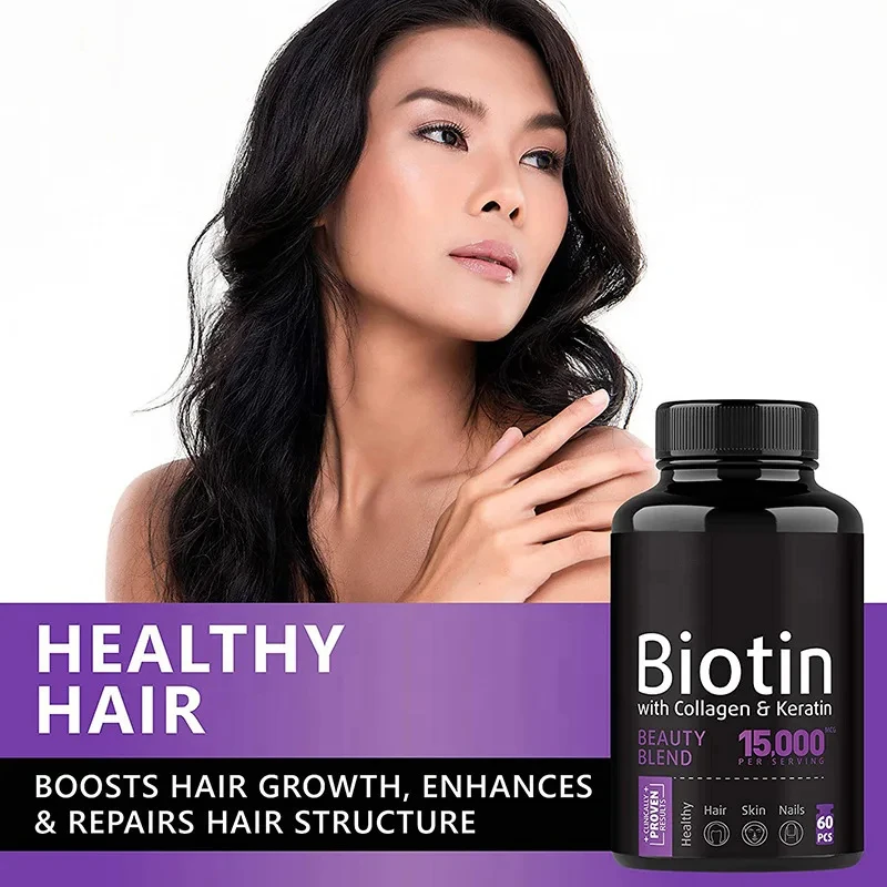 

A bottle of biotin nail capsules effectively repair hair loss, seborrhea, and antiquity, improve hair and nails, antioxidant