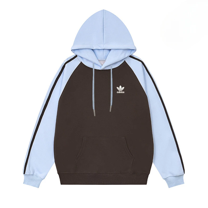Adidas Hoodies Men and Women Trendy Simplicity Regular and Fit Style Drawstring Hooded Sweatshirt Splicing Colors Multicolor