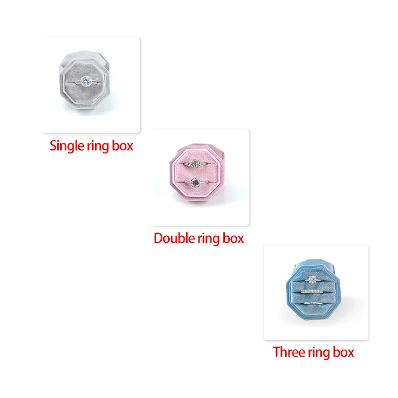 Octagon Velvet Jewelry Box Muti Color Three Slots Double Ring Storage Case Wedding Ring Display for Woman Gift Earrings Package kraft paper boxes