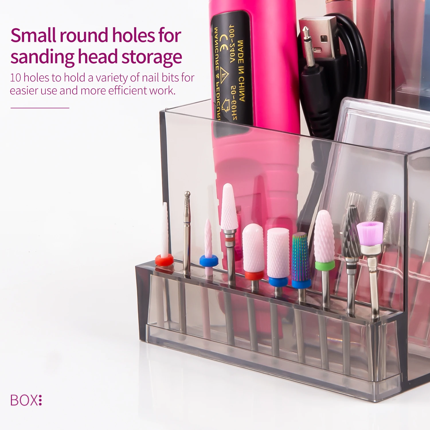 Translucent Acrylic Nail Drill and Supply Organizer with 3-Tier Display Shelf