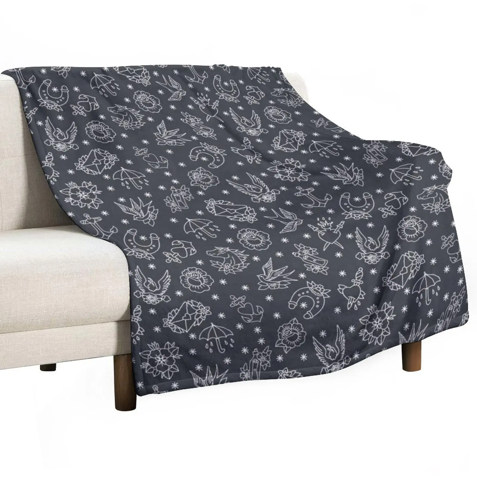 

doodle pattern. traditional tattoo flash illustration Throw Blanket sofa Beautiful Blankets