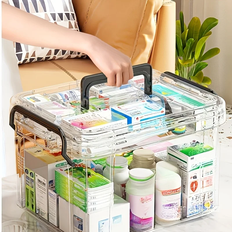 Modern Waterproof PVC Medicine Storage Box, Double-Layer, Stackable, Flip Top Closure, Rectangle Shape - Image 3