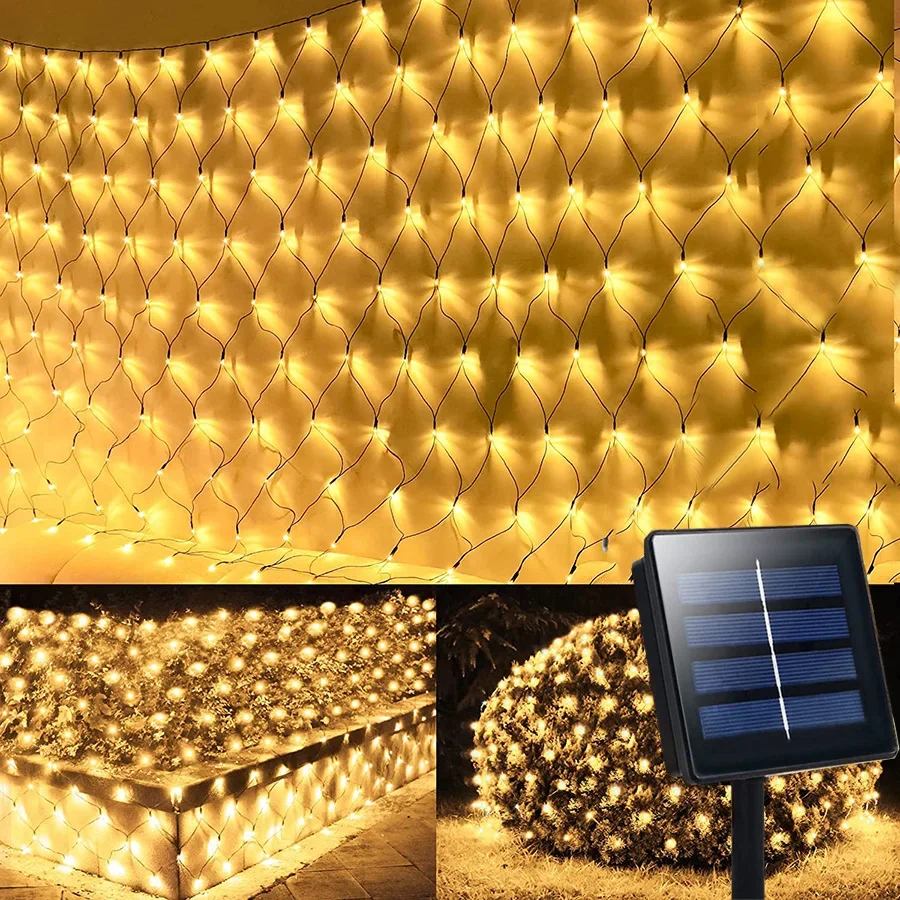 

3X2M Solar Net Lights Outdoor Mesh Light 204LED Waterproof Green Wire Solar Net String Light for Bushes Trees Patio Garden Decor