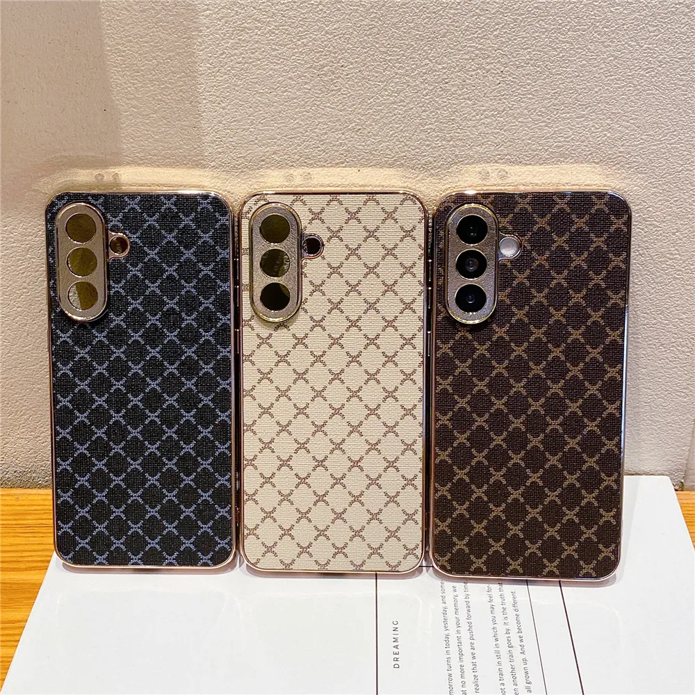 Gold Plating Glitter Retro Grid Pattern Phone Case