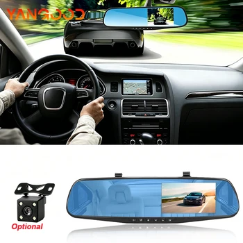 Dashcam a Specchio da 4.3'' con Registratore HD 1080P, Doppia Lente e Telecamera Posteriore Opzionale per Auto, Visione Notturna e Linee di Assistenza al Parcheggio