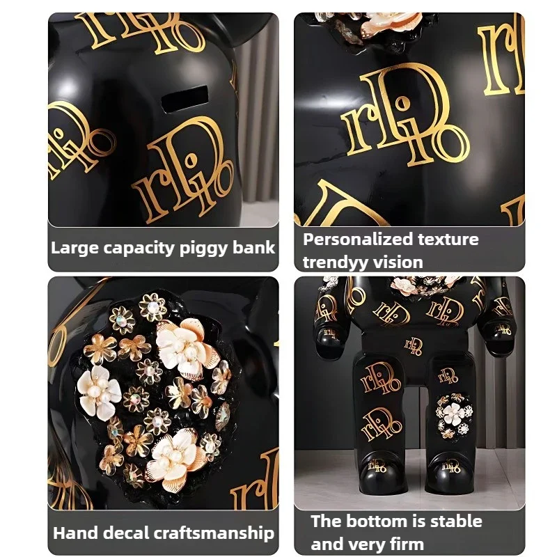 Luxury Bear Ornaments for Living Room, Floor-standing Piggy Bank, Large Ornaments, Can Store, High-end Home Decorations, 80cm 6