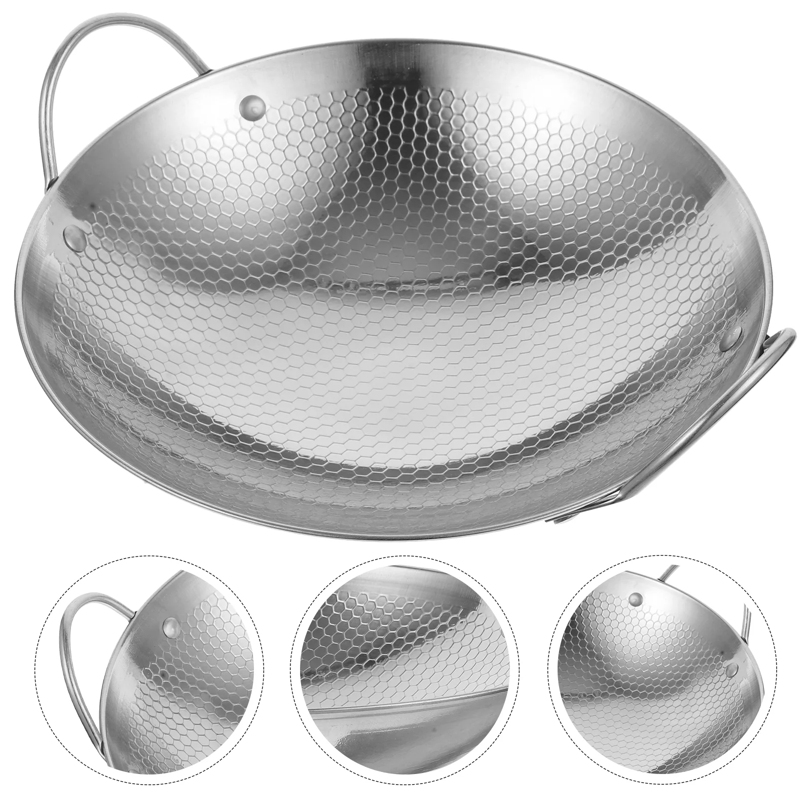 

Frying Cooking Pot 8 Inch Stainless Steel Stock Pot Stir Fry Pan Stewpot Skillet Round Bottom Chinese Wok Pan Binaural Wok