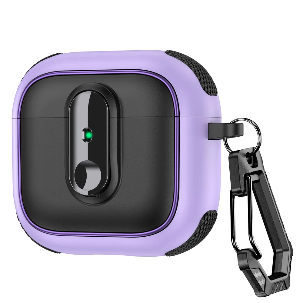 Magnetic Wireless Charging Earphone Case with Armor Security Lock - Protective TPU/PC Cover and Carabiner