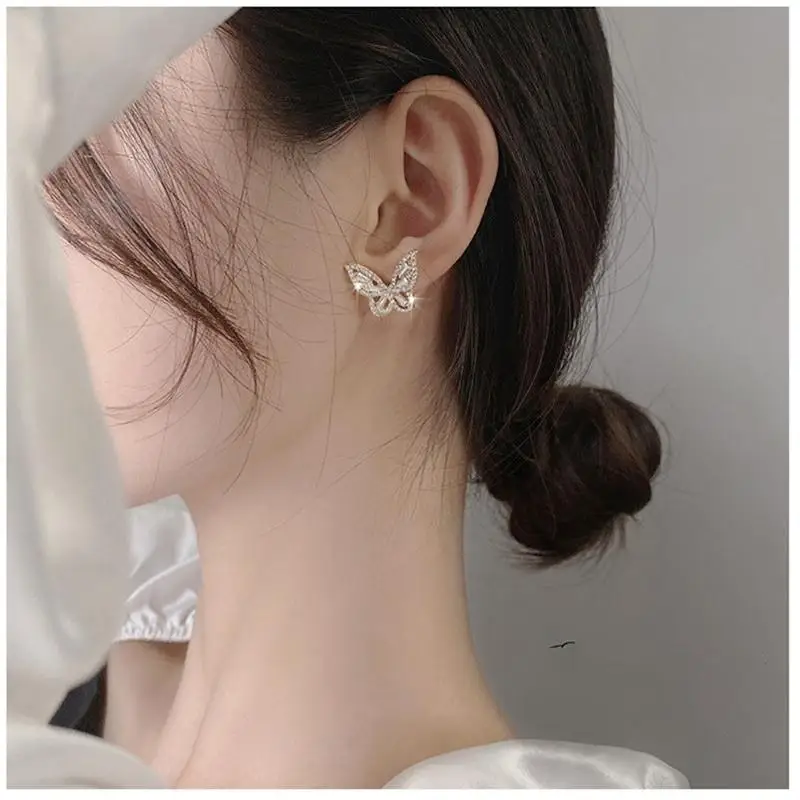 butterfly earrings Women's Zircon Korean Literary Style
