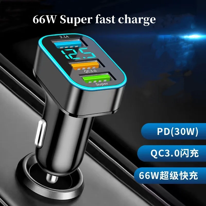 

66W Car charger Square 3 Ports USB Car Chargers Lighter Fast Charging Auto Phone Charger Adapter For HUAWEI iPhone Samsung