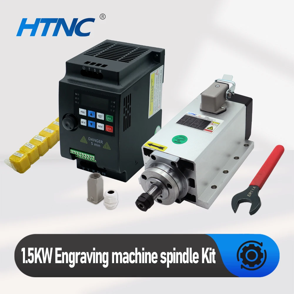 Air Cooled Spindle Motor, Spindle Set, High Speed Motor 1.5KW CNC Spindle Motor 110v / 220v ER11 Spindle 24000RPM +1500w VFD 50/60hz + ER11A wrench + 9pcs ER11 Collet