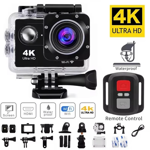 Caméras sous-marines étanches pour casque de vélo, caméra d'action Ultra HD, caméras vidéo statiques, caméra de sport en plein air, 2.0 ", 4K, 30FPS, WiFi 1