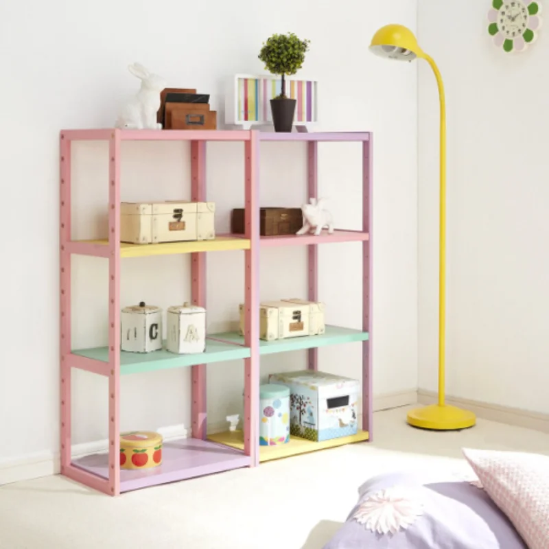 

Japanese-style fresh children's solid wood simple bookshelf shelf floor creative macaron multi-layer custom storage cabinet