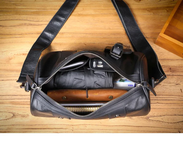 PNDME lässige, hochwertige erste Schicht Rindsleder Herren schwarze Umhängetasche Designer handgefertigte Reise-Umhängetasche aus echtem Leder – Detail 23