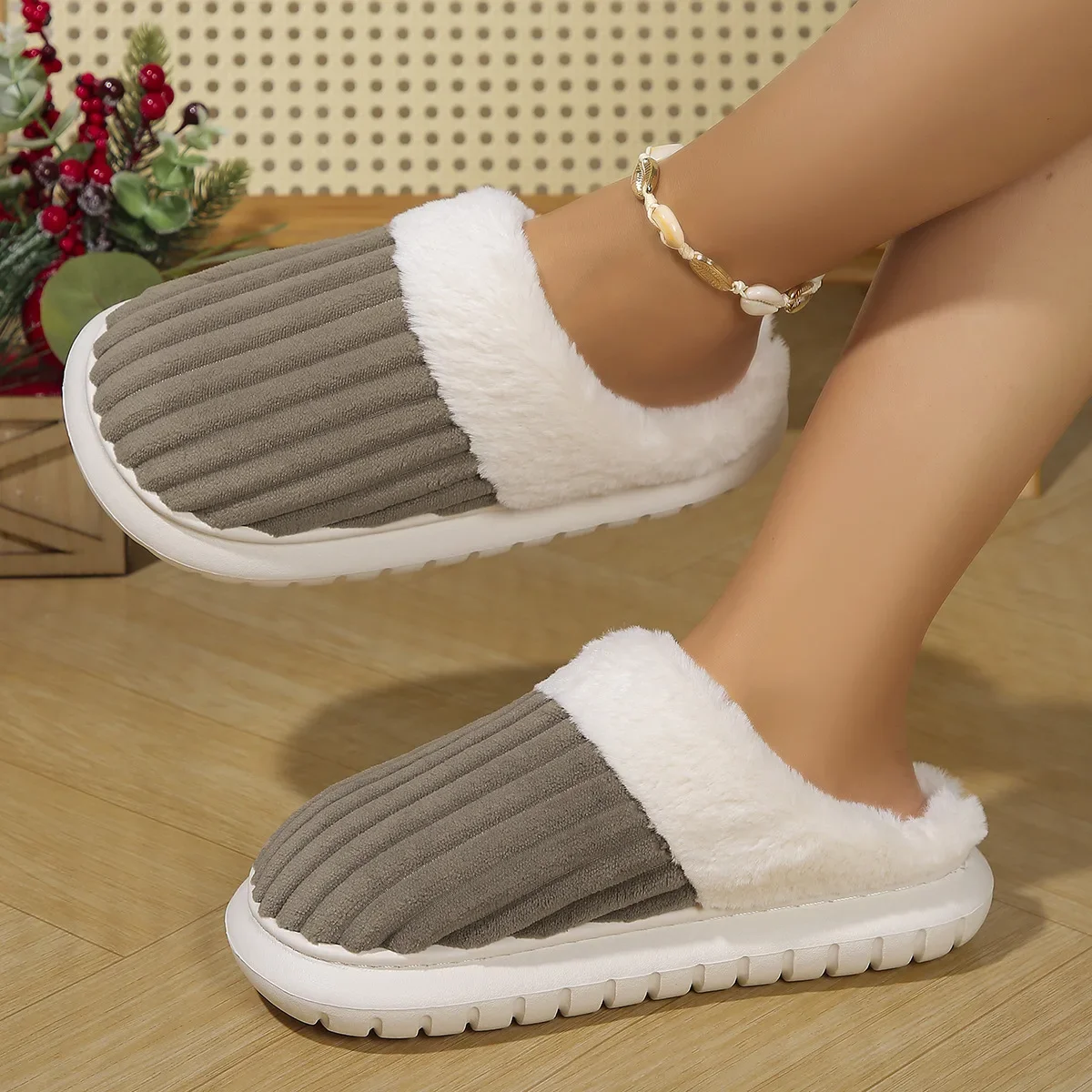 2025 New Winter Soft Women's Indoor Anti Slip Fluffy Slippers, Bedroom Warm Plush Slippers, Women's Home Casual Cotton Shoes