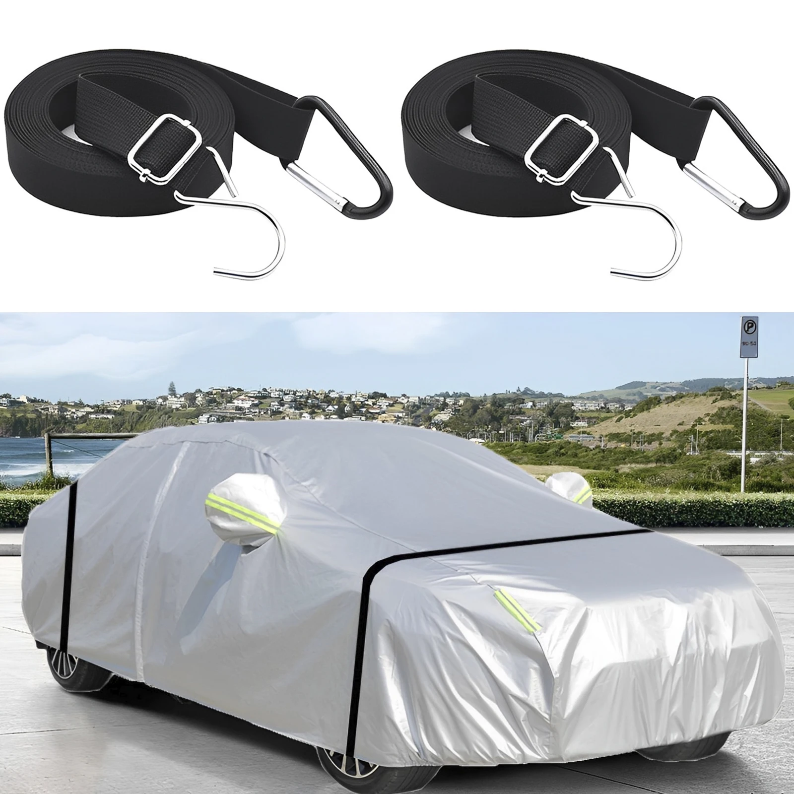 Windproof Adjustable Vehicle Cover Securing Straps - Durable Nylon Protector Ropes (2 Pack)