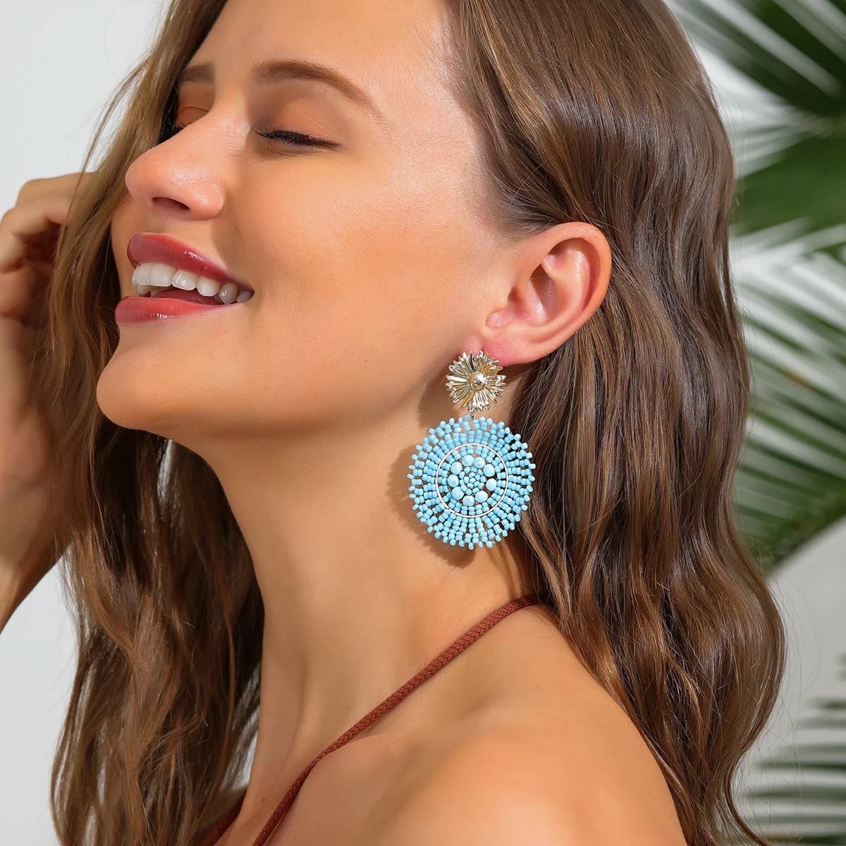 Boho Ethnic Irregular Flower Seed Beads Drop Earrings for Women Handmade Elegant Round Beaded Earrings Summer Holiday Jewelry