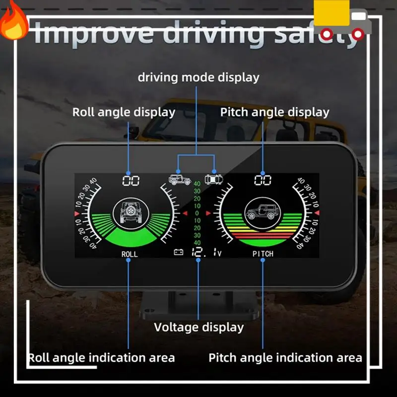Car HUD Head Up Display Inclinometer Compass Speedometer Digital Speed Slope Meter Car Parts 1 PCS