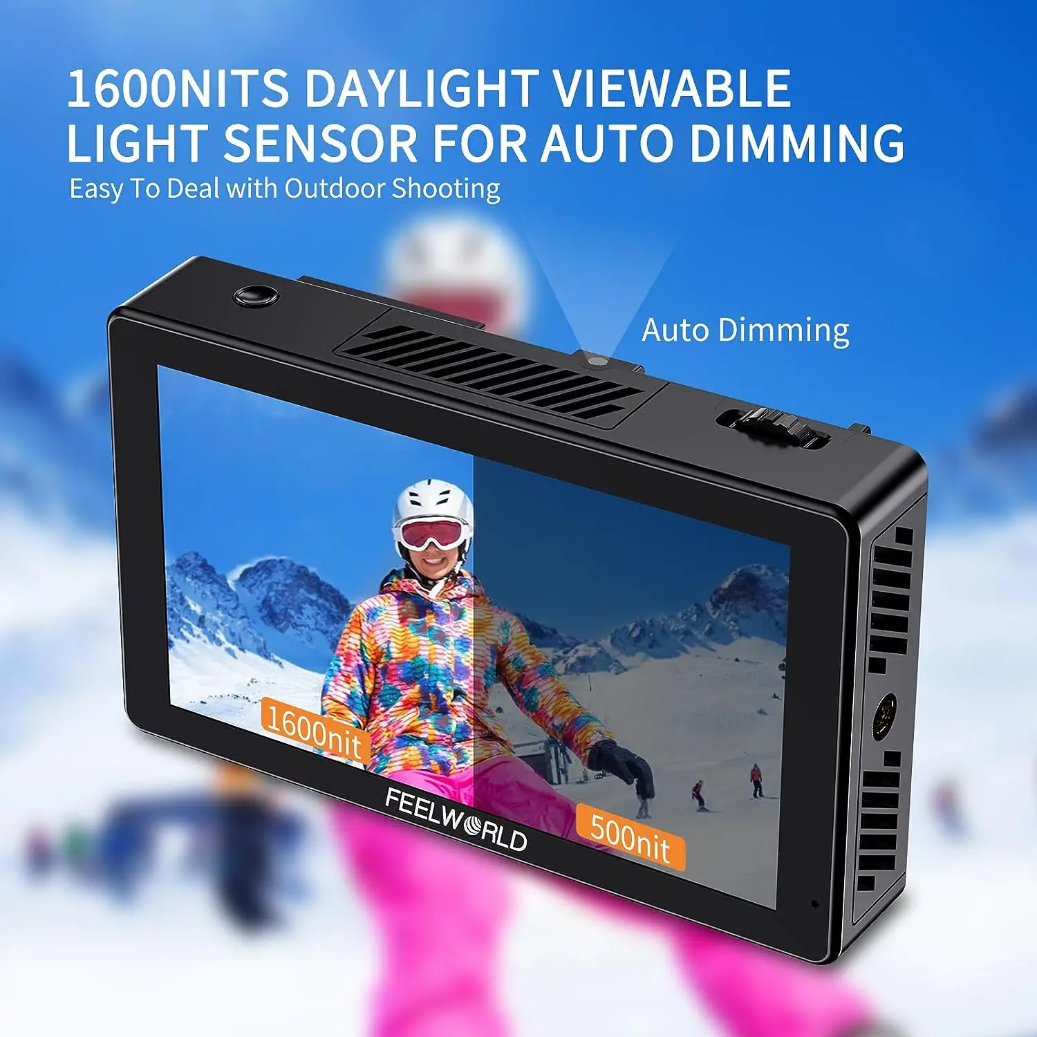 FEELWORLD LUT5E 5.5 Inch 1600nit High Bright Touchscreen DSLR Camera Field Monitor Light Sensor HDR 3DLUT with F970 External Kit