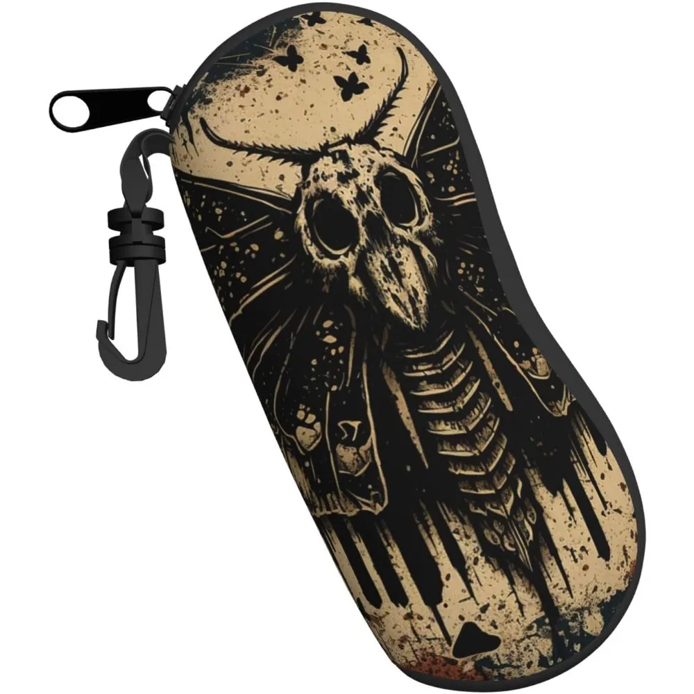 

Moth Deaths Skull Horror Glasses Case Pouch Zipper Soft Eyewear Storage Box Outdoor Travel Portable Anti-Pressure Sunglasses Bag