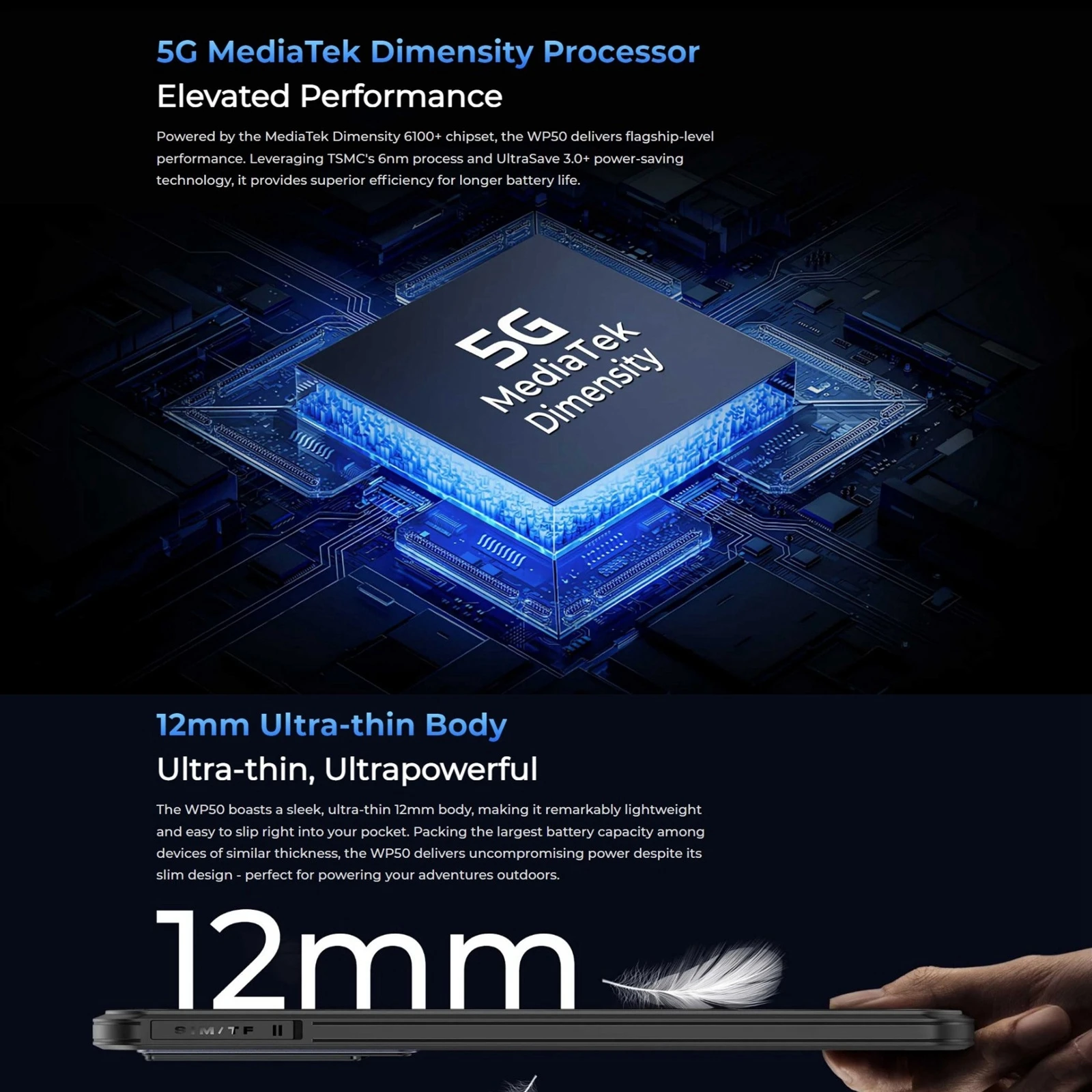 Oukitel WP50 5G Rugged Phone 4GB+256GB 6.6 inch Android 14.0 MediaTek Dimensity 6100+ Octa-core 48MP NFC 5G Smartphone