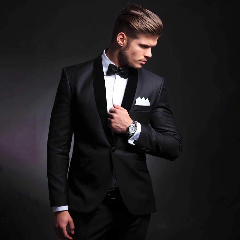 Men Suits 2 Piece Slim Fashion Shawl Lapel Single Button Smart Casual Wedding Groom Tuxedo Male Suit Blazer Pants mens suit